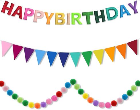 3 قطع من LEBENGURU لافتة عيد ميلاد سعيد متوترة مسبقًا، إكليل عيد ميلاد سعيد ثلاثي الأبعاد، إكليل بوم بوم ملون، علم راية متعدد الألوان، زخارف حفلات قوس قزح قابلة لإعادة الاستخدام للداخل والخارج - للأطفال والكبار in Kuwait