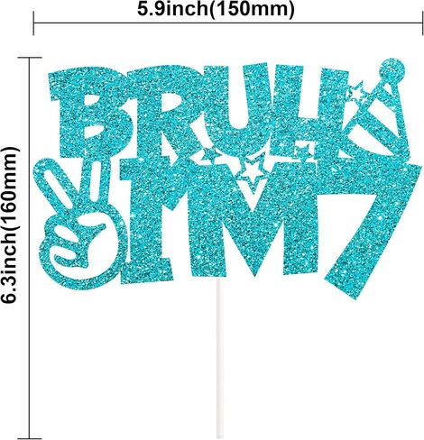Blue Glitter Bruh I'm 7 Cake Topper Happy 7th Birthday Cake Pick Bro I'm 7 Cake Decoration for Cheers to 7 Years Old Birthday Decorations Party Supplies for Boys in Saudi Arabia