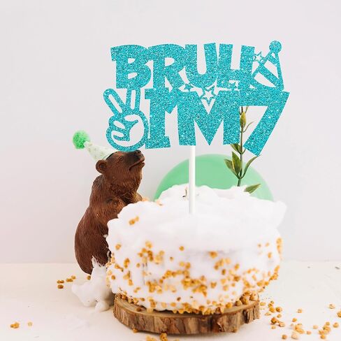 Blue Glitter Bruh I'm 7 Cake Topper Happy 7th Birthday Cake Pick Bro I'm 7 Cake Decoration for Cheers to 7 Years Old Birthday Decorations Party Supplies for Boys in Saudi Arabia