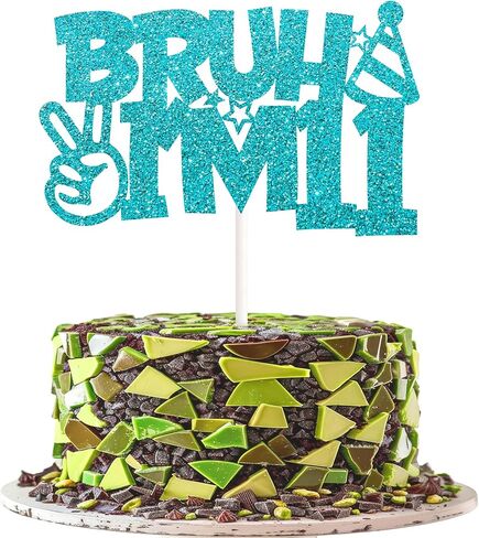 Blue Glitter Bruh I'm 7 Cake Topper Happy 7th Birthday Cake Pick Bro I'm 7 Cake Decoration for Cheers to 7 Years Old Birthday Decorations Party Supplies for Boys in Saudi Arabia