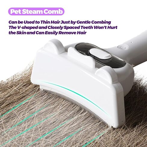 3 in-1 Cat & Dog Steam Comb for Long Short Hair for Any Size Cat & Dog Hair Removal & Shedding, Two Spray Mode with USB, Brush Haired Release Button - Include “2" Waterless Shampoo(White) in Saudi Arabia