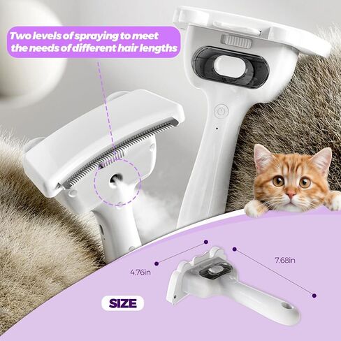 3 in-1 Cat & Dog Steam Comb for Long Short Hair for Any Size Cat & Dog Hair Removal & Shedding, Two Spray Mode with USB, Brush Haired Release Button - Include “2" Waterless Shampoo(White) in Saudi Arabia