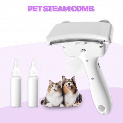 3 in-1 Cat & Dog Steam Comb for Long Short Hair for Any Size Cat & Dog Hair Removal & Shedding, Two Spray Mode with USB, Brush Haired Release Button - Include “2" Waterless Shampoo(White) in Saudi Arabia