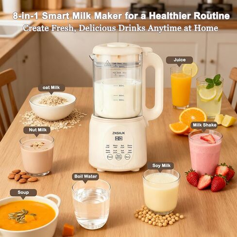 8-in-1 Nut Milk Maker, 40oz Automatic Soy, Almond & Oat Milk Machine for Homemade Plant-Based Drinks, with delay start, keep warm, boil water & self-cleaning functions in Saudi Arabia