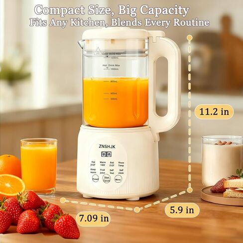 8-in-1 Nut Milk Maker, 40oz Automatic Soy, Almond & Oat Milk Machine for Homemade Plant-Based Drinks, with delay start, keep warm, boil water & self-cleaning functions in Saudi Arabia