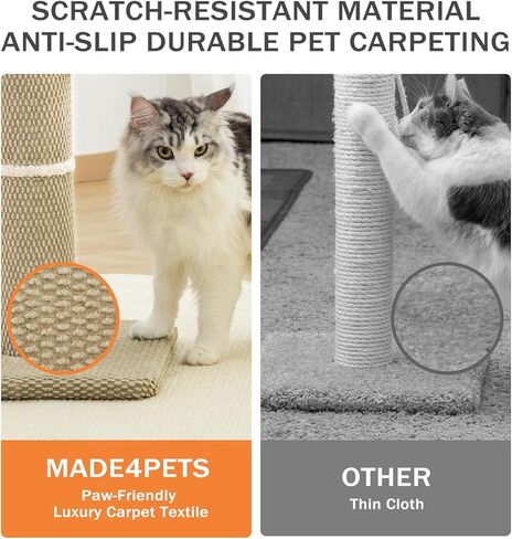 عمود خدش للقطط طويل القامة من Made4Pets، 23.6 بوصة خدش للقطط الحديثة مع كرات معلقة، عمود خدش للخدمة الشاقة وسميكة للقطط الداخلية للبالغين، عمود خدش للقطط بقاعدة قوية، بيج in Kuwait