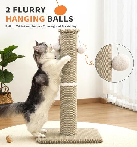 عمود خدش للقطط طويل القامة من Made4Pets، 23.6 بوصة خدش للقطط الحديثة مع كرات معلقة، عمود خدش للخدمة الشاقة وسميكة للقطط الداخلية للبالغين، عمود خدش للقطط بقاعدة قوية، بيج in Kuwait