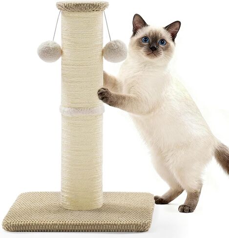 عمود خدش للقطط طويل القامة من Made4Pets، 23.6 بوصة خدش للقطط الحديثة مع كرات معلقة، عمود خدش للخدمة الشاقة وسميكة للقطط الداخلية للبالغين، عمود خدش للقطط بقاعدة قوية، بيج in Kuwait