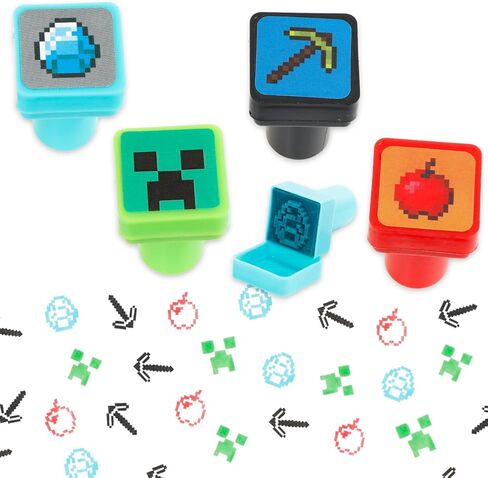 Minecraft Stampers Arts and Crafts Supplies - 4 Video Game Pixel Themed Stamps Bundle for Creative Projects DIY Scrapbook Journaling | Minecraft Self-Inking Stampers in Saudi Arabia