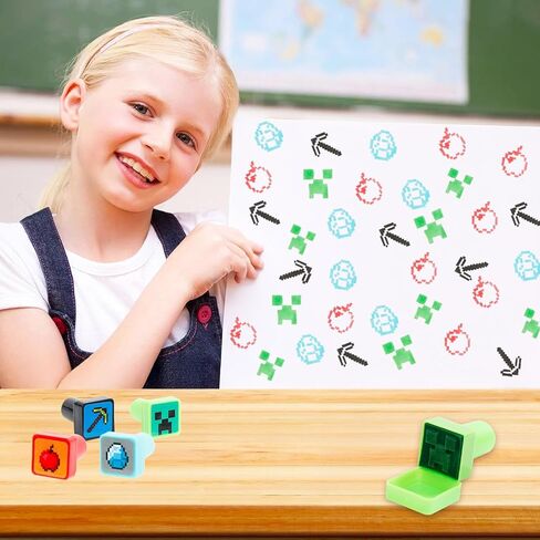 Minecraft Stampers Arts and Crafts Supplies - 4 Video Game Pixel Themed Stamps Bundle for Creative Projects DIY Scrapbook Journaling | Minecraft Self-Inking Stampers in Saudi Arabia
