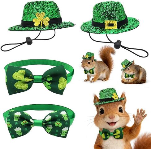 4 Pcs Leprechaun Hat for Pet, St. Patrick's Day Pet Costume with Shamrock Bow Tie, St Patricks Day Costume for Small Pets Costumes Needs in Saudi Arabia