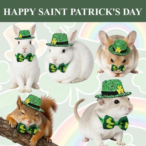 4 Pcs Leprechaun Hat for Pet, St. Patrick's Day Pet Costume with Shamrock Bow Tie, St Patricks Day Costume for Small Pets Costumes Needs in Saudi Arabia