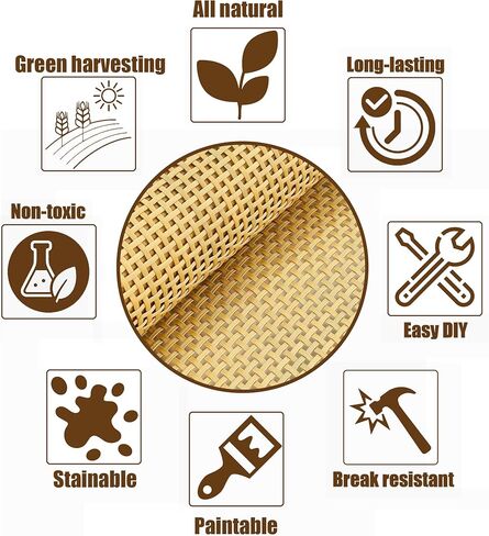 Square Natural Cane Webbing Roll, 16 Inch x 20 Inch, Handwoven Mesh-Open Rattan Weave, for DIY Home Decor Projects incl. Furnitures Chairs Cabinets Beds in Kuwait