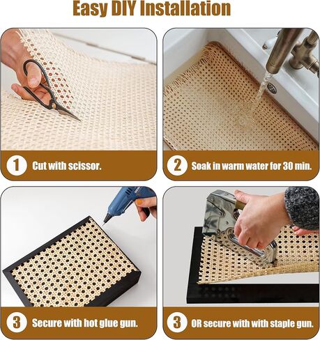 Square Natural Cane Webbing Roll, 16 Inch x 20 Inch, Handwoven Mesh-Open Rattan Weave, for DIY Home Decor Projects incl. Furnitures Chairs Cabinets Beds in Kuwait