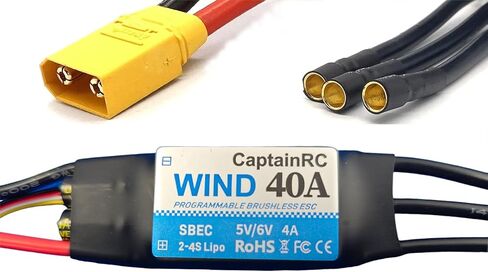 50A ESC مع 5V 6V/4A BEC 2-4S وحدة تحكم في السرعة الكهربائية مع XT60 و3.5 مم مقابس رصاصة للطائرة ذات الجناح الثابت/طائرة RC بدون طيار/محركات بدون فرش in Kuwait