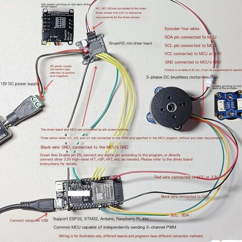 محرك تيار مستمر بدون فرشاة بعمود مجوف 2804 BLDC مع مجموعة تشفير AS5600 تدعم FOC، للجيمبال والطائرات بدون طيار والروبوتات والأدوات اليدوية in Kuwait