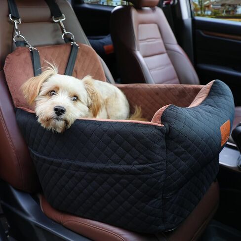 Dog Car Seat for Small Medium Dogs,Portable Pet Booster Seat with Safety Strap & Removable Washable Pad,Memory Foam Dog Travel Bed for Car,SOFE Velvet for Puppies Cats（M-Black/Brown） in Saudi Arabia