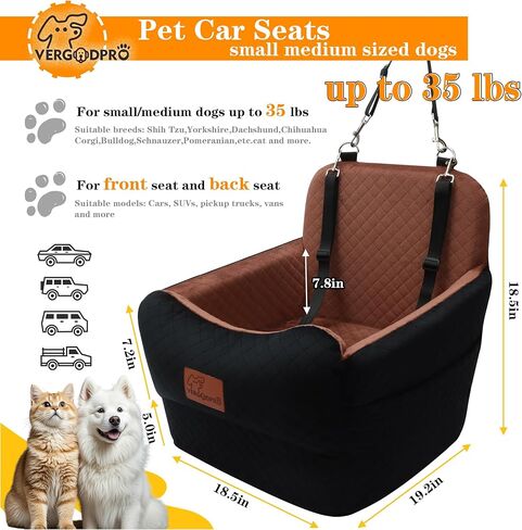 Dog Car Seat for Small Medium Dogs,Portable Pet Booster Seat with Safety Strap & Removable Washable Pad,Memory Foam Dog Travel Bed for Car,SOFE Velvet for Puppies Cats（M-Black/Brown） in Saudi Arabia