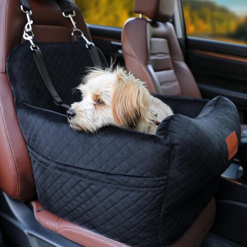 Dog Car Seat for Small Medium Dogs,Portable Pet Booster Seat with Safety Strap & Removable Washable Pad,Memory Foam Dog Travel Bed for Car,SOFE Velvet for Puppies Cats（M-Black/Brown） in Saudi Arabia