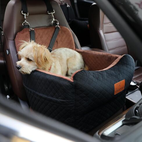 Dog Car Seat for Small Medium Dogs,Portable Pet Booster Seat with Safety Strap & Removable Washable Pad,Memory Foam Dog Travel Bed for Car,SOFE Velvet for Puppies Cats（M-Black/Brown） in Saudi Arabia