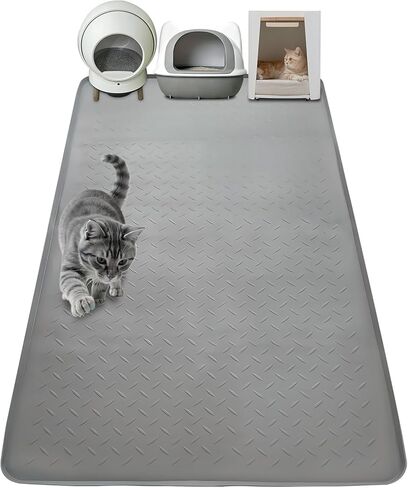 بساط فضلات القطط من السيليكون مقاس XXL، مقاس 50 بوصة × 35 بوصة (127 سم × 89 سم) صندوق فضلات إضافي للأرضيات، حصيرة محاصرة فضلات غير قابلة للانزلاق لمنع التتبع، حصيرة التقاط فضلات القطط سهلة التنظيف، متينة، رمادي داكن in Kuwait