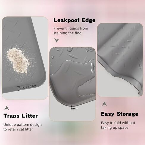 بساط فضلات القطط من السيليكون مقاس XXL، مقاس 50 بوصة × 35 بوصة (127 سم × 89 سم) صندوق فضلات إضافي للأرضيات، حصيرة محاصرة فضلات غير قابلة للانزلاق لمنع التتبع، حصيرة التقاط فضلات القطط سهلة التنظيف، متينة، رمادي داكن in Kuwait