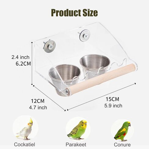 وحدة تغذية قفص الطيور بدون فوضى مع جثم، تصميم مانع للانسكاب، مغذيات الطيور المعلقة للطيور الصغيرة المتوسطة، حاوية بذور معدنية سهلة التنظيف مع خطافات آمنة لتغذية الأقفاص الداخلية، وعاءان صغيران in Kuwait
