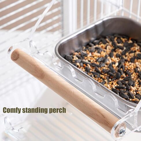 وحدة تغذية قفص الطيور بدون فوضى مع جثم، تصميم مانع للانسكاب، مغذيات الطيور المعلقة للطيور الصغيرة المتوسطة، حاوية بذور معدنية سهلة التنظيف مع خطافات آمنة لتغذية الأقفاص الداخلية، وعاءان صغيران in Kuwait