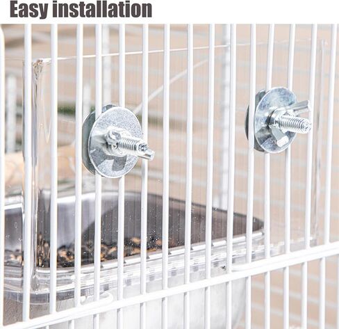 وحدة تغذية قفص الطيور بدون فوضى مع جثم، تصميم مانع للانسكاب، مغذيات الطيور المعلقة للطيور الصغيرة المتوسطة، حاوية بذور معدنية سهلة التنظيف مع خطافات آمنة لتغذية الأقفاص الداخلية، وعاءان صغيران in Kuwait