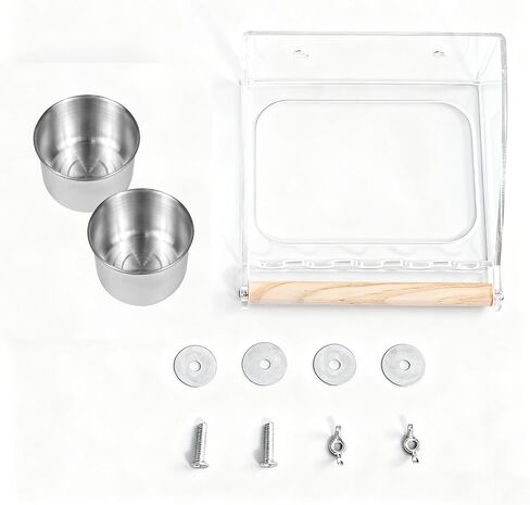 وحدة تغذية قفص الطيور بدون فوضى مع جثم، تصميم مانع للانسكاب، مغذيات الطيور المعلقة للطيور الصغيرة المتوسطة، حاوية بذور معدنية سهلة التنظيف مع خطافات آمنة لتغذية الأقفاص الداخلية، وعاءان صغيران in Kuwait