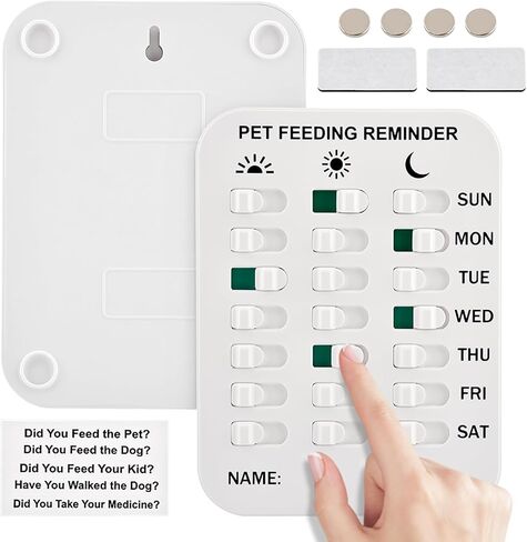 تذكير بتغذية الحيوانات الأليفة للكلاب والقطط، جهاز تتبع إشارة تغذية الكلاب 3 مرات في اليوم، لافتة منزلقة تساعدك على تتبع تغذية الحيوانات الأليفة والأدوية، سهلة الاستخدام على الثلاجة أو الحائط (اللون: أبيض) in Kuwait