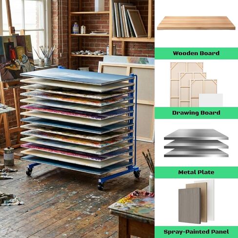 Cabinet Door Drying Rack, Heavy-Duty Paint Drying Rack for Doors, Panels & Trim, Adjustable Space-Saving Metal Paint Rack with Lockable Wheels for Spray Booth, Workshop, Factory(15-Tier) in Saudi Arabia