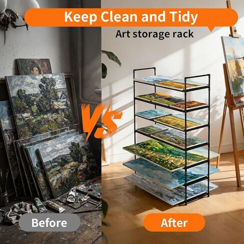 رف تجفيف فني للفصل الدراسي، كبير وخفيف الوزن 7 طبقات مع رف قابل للإزالة، حامل تخزين قماشي فني لرف التجفيف، مقاسات 32.28 بوصة عمق × 10.63 بوصة عرض × 45.67 بوصة ارتفاع، أسود in Kuwait