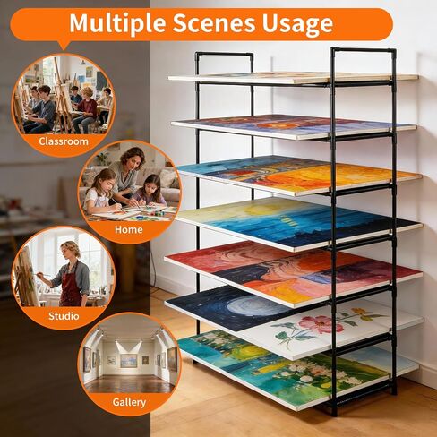 رف تجفيف فني للفصل الدراسي، كبير وخفيف الوزن 7 طبقات مع رف قابل للإزالة، حامل تخزين قماشي فني لرف التجفيف، مقاسات 32.28 بوصة عمق × 10.63 بوصة عرض × 45.67 بوصة ارتفاع، أسود in Kuwait