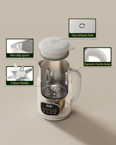 KDV 8-in-1 Nut Milk Maker, 32oz Automatic Plant Milk Machine with Delay Start, Soy Almond Oat Milk Stainless Steel Blender in Kuwait