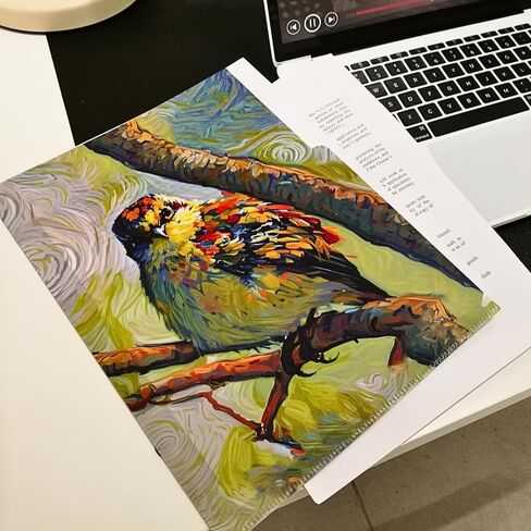 مواسم VIVALDI'S: مجلد مستندات فني من Avian Impressions مقاس A4 على شكل حرف L بثلاثة جيوب (4 عبوات) | تصميم لوحة زيتية لطيور مقاومة للماء | تغليف فني مخصص للمكاتب والهدايا in Saudi Arabia