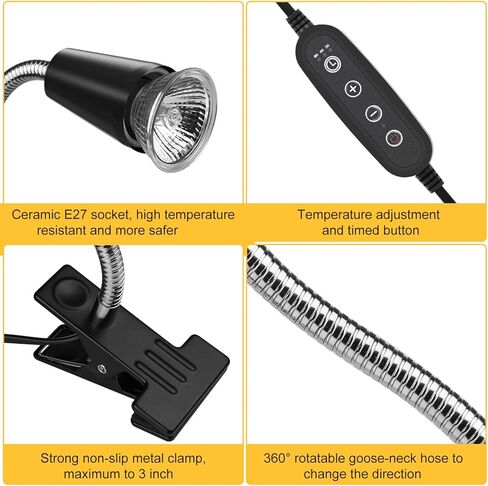 مصباح حراري للزواحف من Dallfoll، مصباح حراري لتوقيت الزواحف UVA UVB، مع دوار ومشبك قابل للدوران 360 درجة، مصباح تسخين للسلحفاة والسحلية والتنين الملتحي in Kuwait