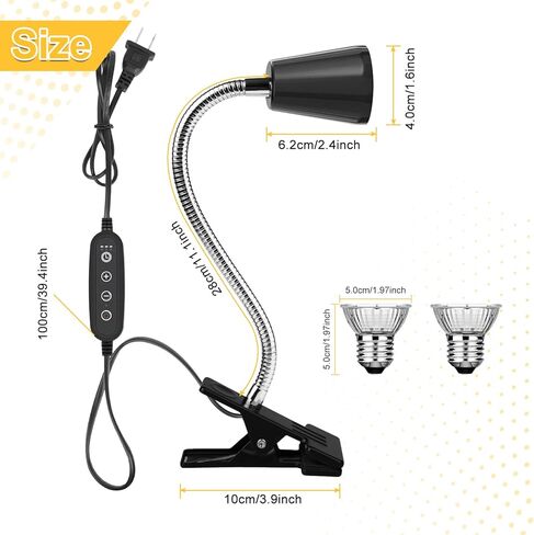 مصباح حراري للزواحف من Dallfoll، مصباح حراري لتوقيت الزواحف UVA UVB، مع دوار ومشبك قابل للدوران 360 درجة، مصباح تسخين للسلحفاة والسحلية والتنين الملتحي in Kuwait