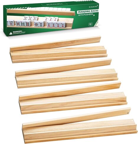 Wooden Mahjong Racks with Pushers, Set of 4, Solid Wood Tile Racks with Push Sliders for American/Mahjongg Tiles, Game Night & Tile Organizer in Saudi Arabia