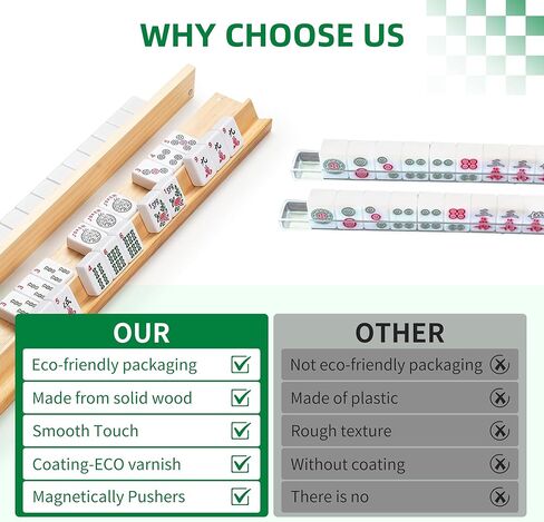 Wooden Mahjong Racks with Pushers, Set of 4, Solid Wood Tile Racks with Push Sliders for American/Mahjongg Tiles, Game Night & Tile Organizer in Saudi Arabia