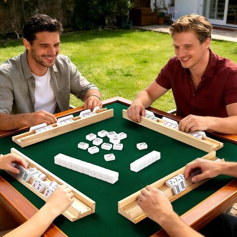 Wooden Mahjong Racks with Pushers, Set of 4, Solid Wood Tile Racks with Push Sliders for American/Mahjongg Tiles, Game Night & Tile Organizer in Saudi Arabia