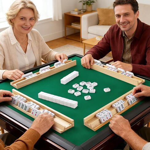 Wooden Mahjong Racks with Pushers, Set of 4, Solid Wood Tile Racks with Push Sliders for American/Mahjongg Tiles, Game Night & Tile Organizer in Saudi Arabia