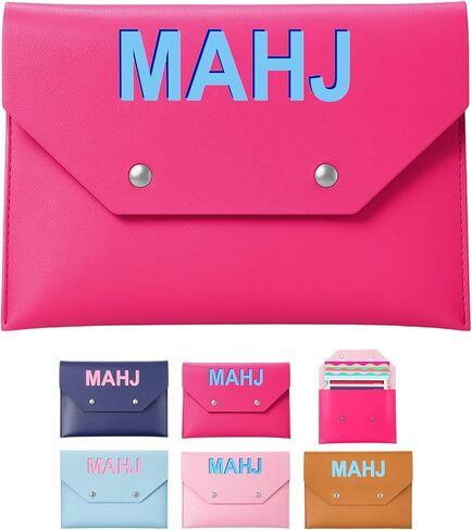 Leather Mahjong Card Clutch Holder Pouch for Cards Mahjong Accessories Protective Cover Case with Secure Closure Ideal Gift for Lover Playing Game Night(8x6 Inch,Hot Pink) in Kuwait