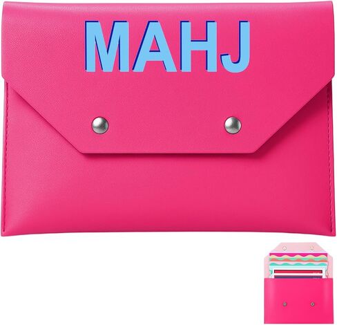 Leather Mahjong Card Clutch Holder Pouch for Cards Mahjong Accessories Protective Cover Case with Secure Closure Ideal Gift for Lover Playing Game Night(8x6 Inch,Hot Pink) in Kuwait