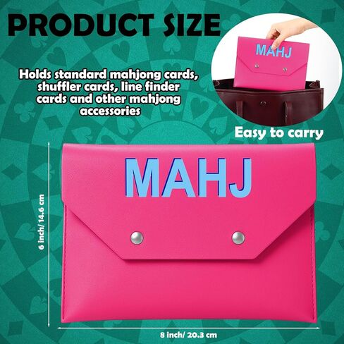 Leather Mahjong Card Clutch Holder Pouch for Cards Mahjong Accessories Protective Cover Case with Secure Closure Ideal Gift for Lover Playing Game Night(8x6 Inch,Hot Pink) in Kuwait