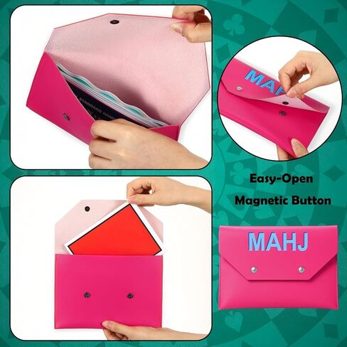 Leather Mahjong Card Clutch Holder Pouch for Cards Mahjong Accessories Protective Cover Case with Secure Closure Ideal Gift for Lover Playing Game Night(8x6 Inch,Hot Pink) in Kuwait