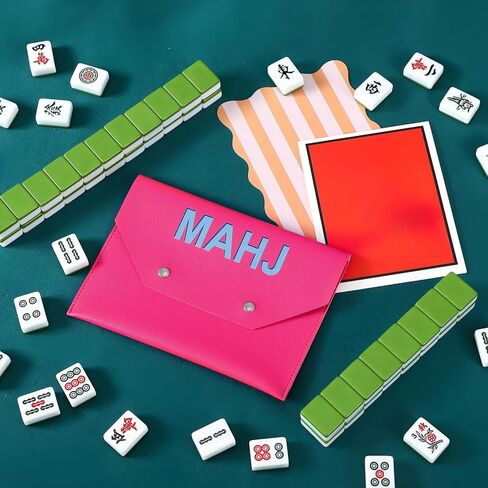 Leather Mahjong Card Clutch Holder Pouch for Cards Mahjong Accessories Protective Cover Case with Secure Closure Ideal Gift for Lover Playing Game Night(8x6 Inch,Hot Pink) in Kuwait