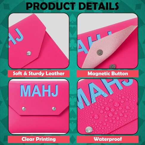 Leather Mahjong Card Clutch Holder Pouch for Cards Mahjong Accessories Protective Cover Case with Secure Closure Ideal Gift for Lover Playing Game Night(8x6 Inch,Hot Pink) in Kuwait
