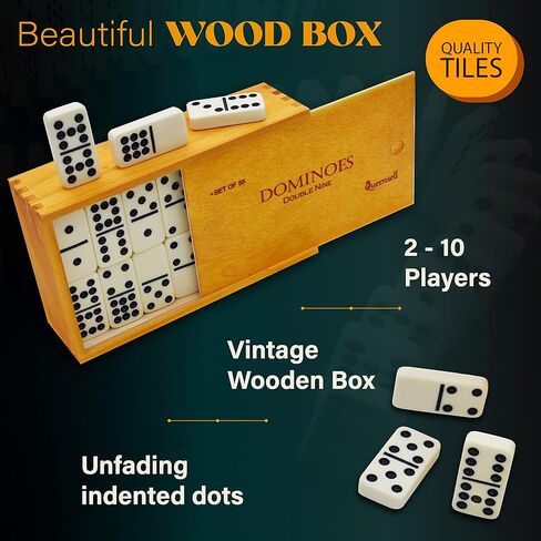 Dominos Game Double 9 - Dominos Set for Adults and Kids Ages 8 and up - Double Nine Dominoes Set, Classic Board Games - Domino Set for Family Game Nights - Double Nine Dominos Set 55 Tiles with Case in Kuwait