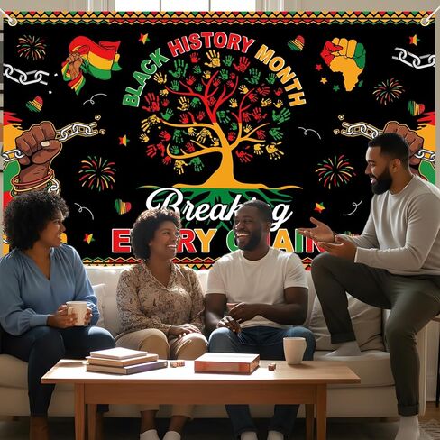 ديكورات لافتة خلفية لشهر التاريخ الأسود، مقاس 70 × 43 بوصة لتزيين خلفية حفلة Juneteenth للوحة إعلانات الحائط في الفصل الدراسي، لوازم ديكور لافتة الاحتفال بالشهر الأمريكي الأفريقي in Kuwait
